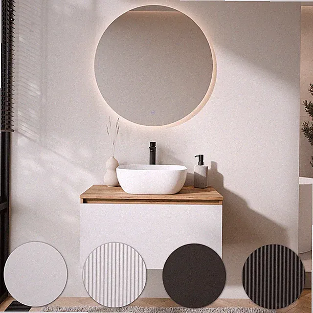 Planetmöbel Badmöbel Set ARISA - Aufsatzwaschbecken 42 cm & LED Spiegel NOVA