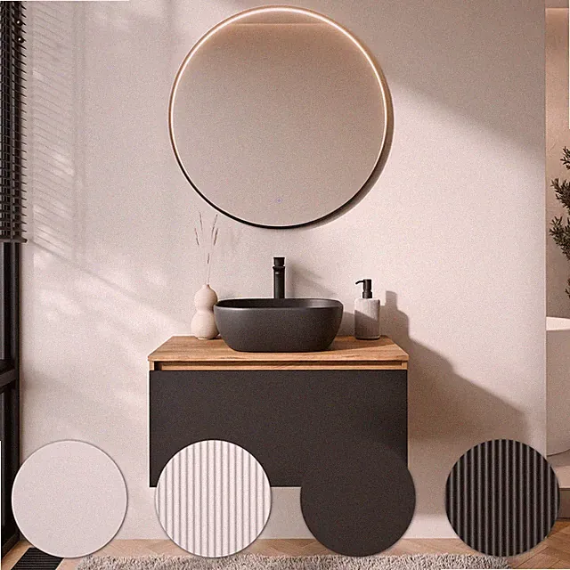 Planetmöbel Badmöbel Set ARISA - Aufsatzwaschbecken 42 cm & LED Spiegel VELUNA