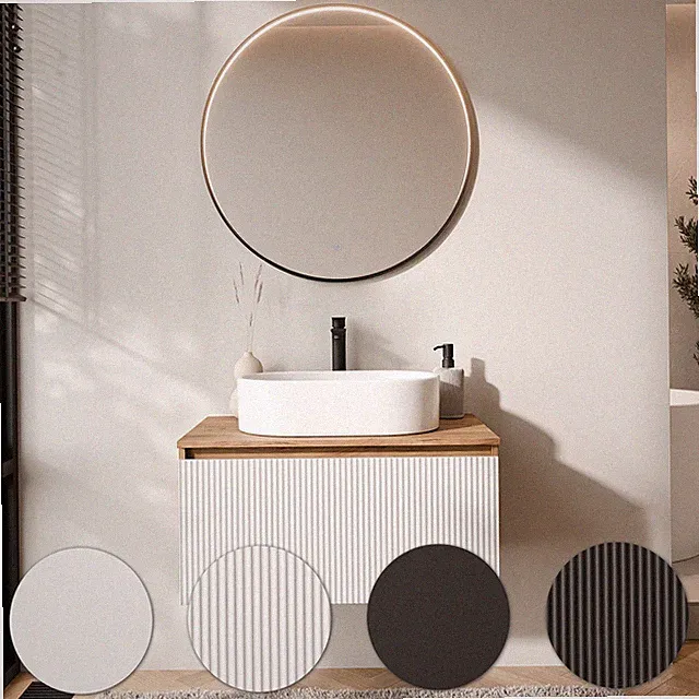 Planetmöbel Badmöbel Set ARISA - Aufsatzwaschbecken 55 cm & LED Spiegel VELUNA