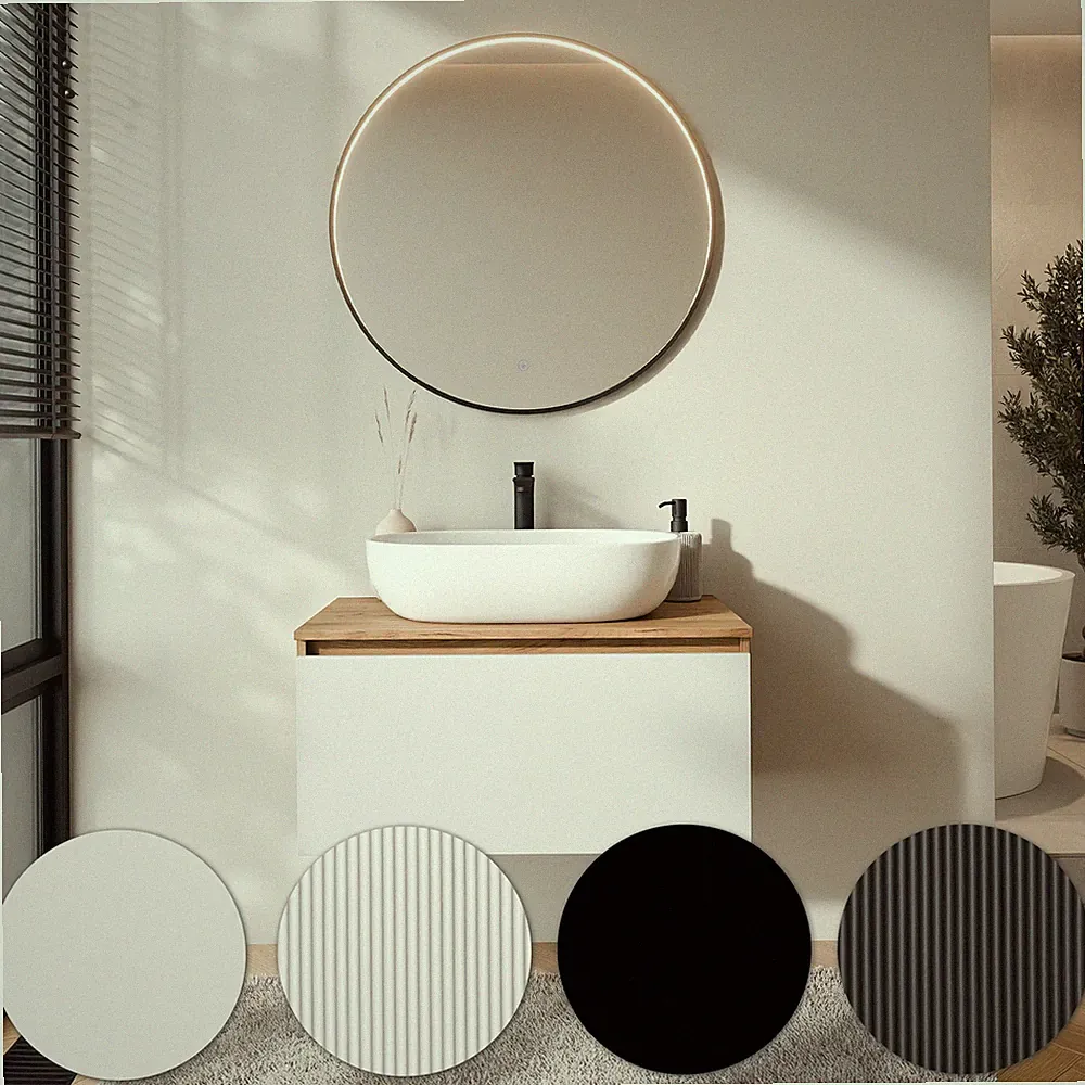 Planetmöbel Badmöbel Set ARISA - Aufsatzwaschbecken 60 cm & LED Spiegel VELUNA
