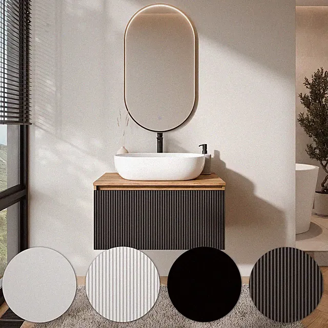 Planetmöbel Badmöbel Set ARISA - Mit GLORA LED Spiegel und Waschbacken 60 cm
