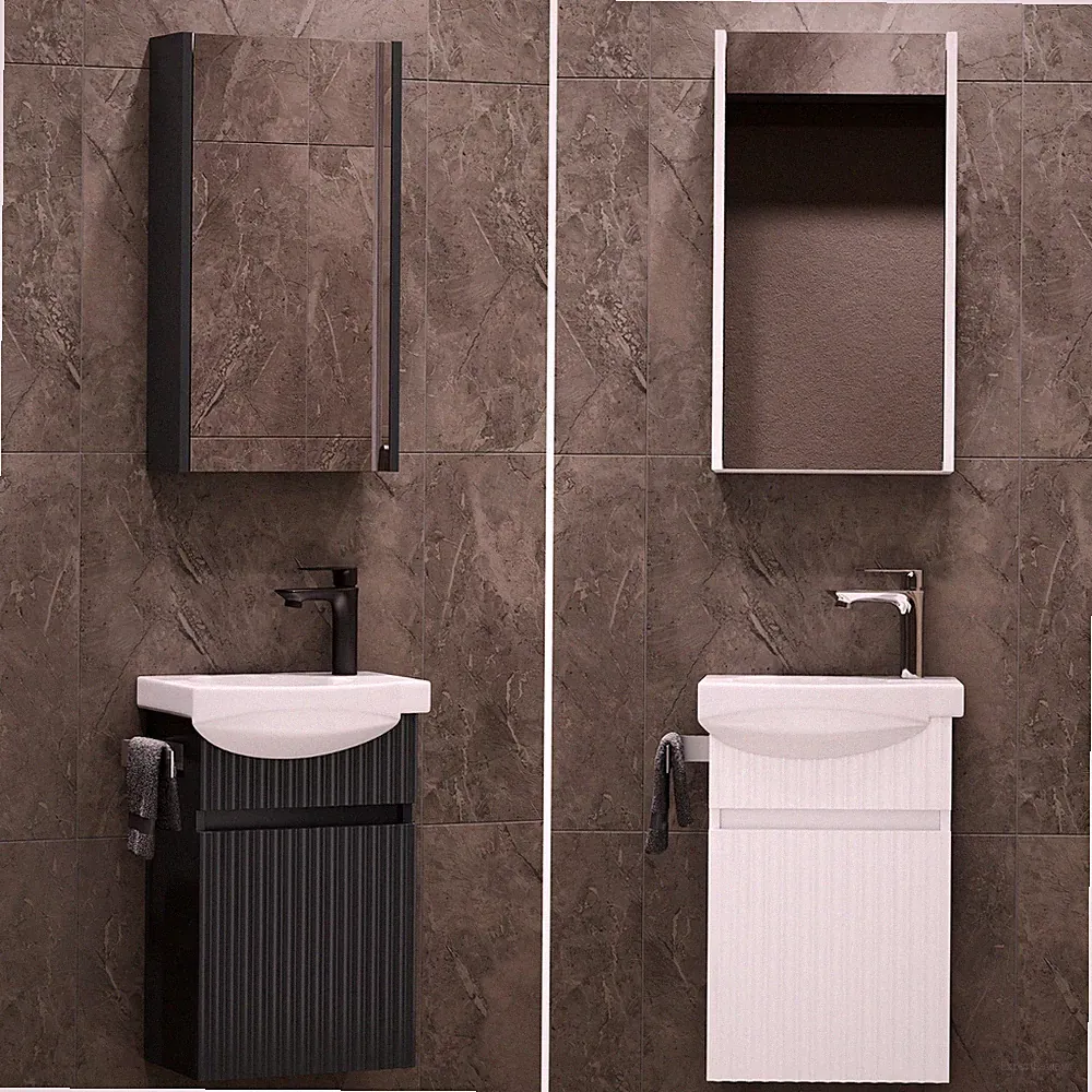 Planetmöbel Badmöbel Set Spiegelschrank & Waschbecken 40 cm Wega Matt Anthrazit
