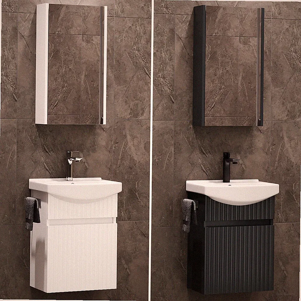 Planetmöbel Badmöbel Set Wega Matt 45 cm Badezimmerschrank & Waschbecken Gäste