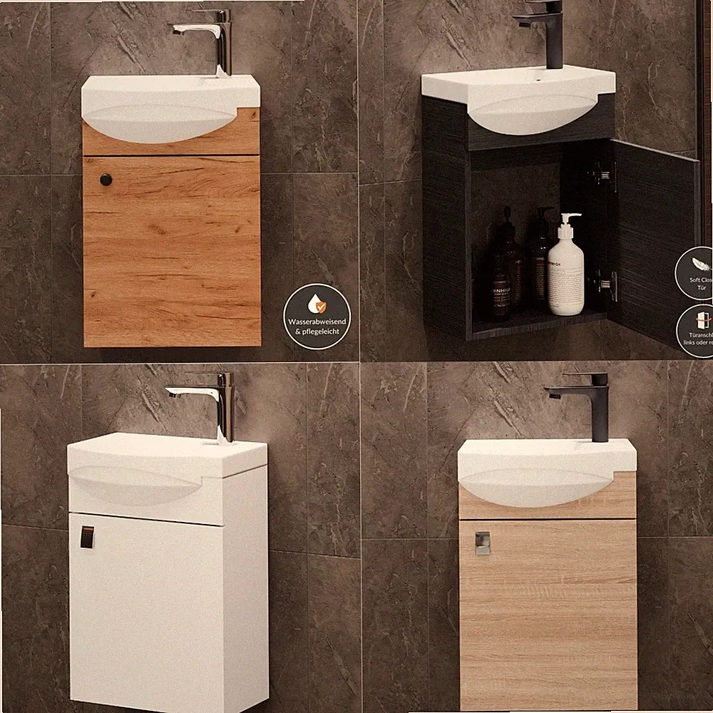 Planetmöbel Gäste WC Waschtischunterschrank 40 cm Badmöbel Set für kleine Bäder