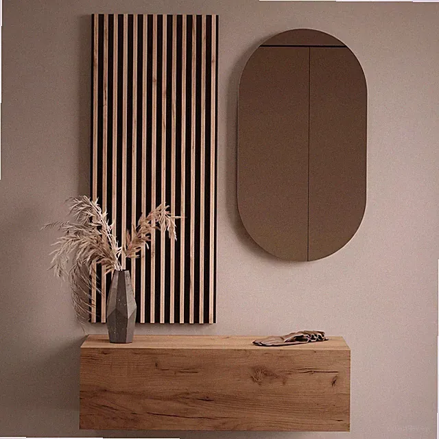 Planetmöbel Garderobenset aus Flurschrank 100 cm, Oval Spiegel und Wandpaneel