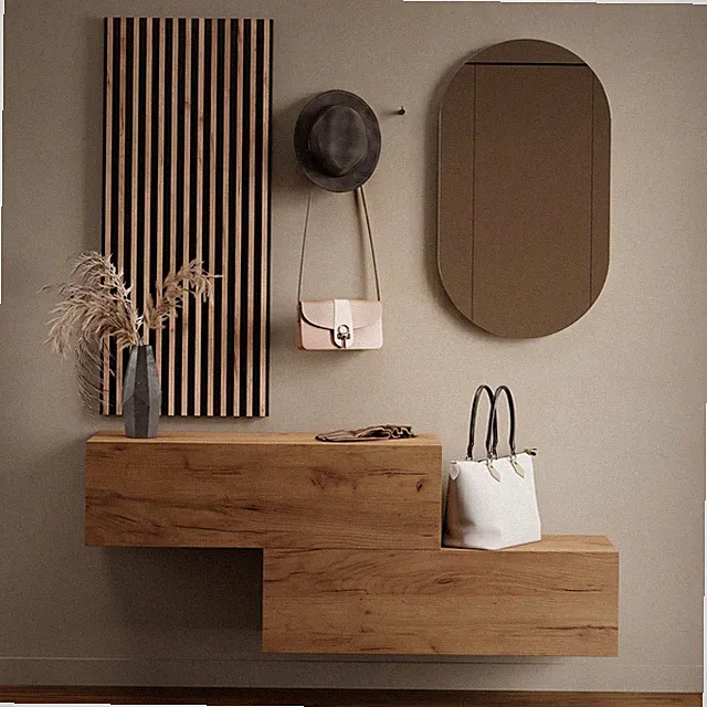 Planetmöbel Garderobenset aus Flurschrank 2x 100 cm, Oval Spiegel und Wandpaneel