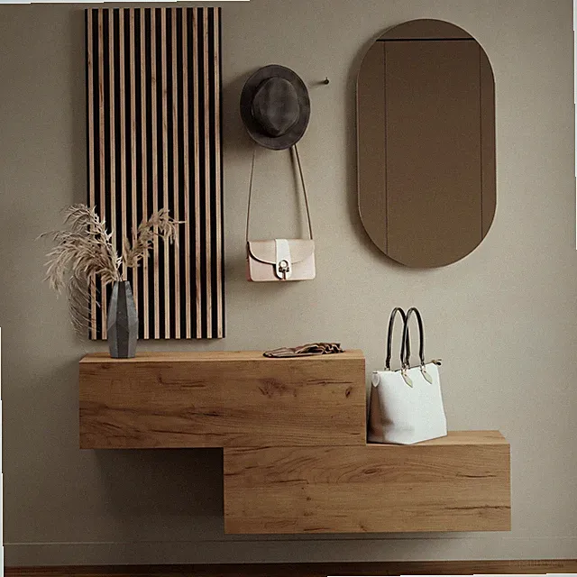 Planetmöbel Garderobenset aus Flurschrank 2x 100 cm, Oval Spiegel und Wandpaneel