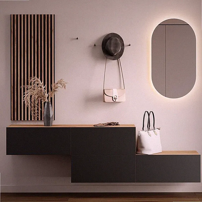 Planetmöbel Garderobenset aus Flurschrank 2x 140 cm, ovaler LED Spiege & Paneel