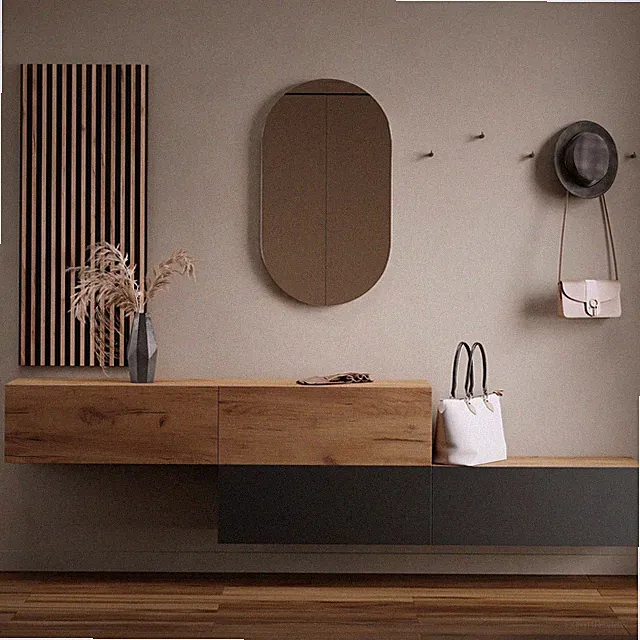 Planetmöbel Garderobenset aus Flurschrank 2x 160 cm, Oval Spiegel und Wandpaneel