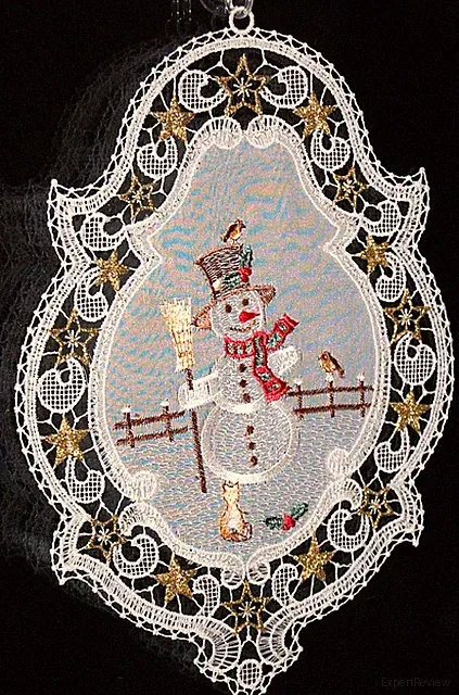 PLAUENER SPITZE Fensterbild WINTER Schneemann Fensterdekoration Weihnachten Weiß