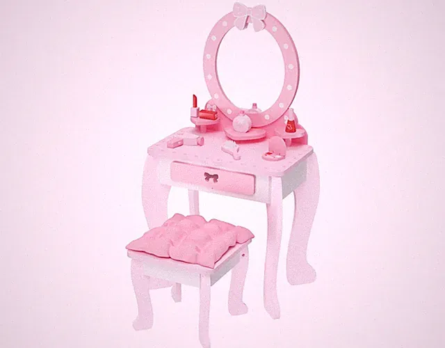 Playtive Schminktisch Kosmetiktisch Mädchen Hocker Spiegel Holz inkl. Zubehör