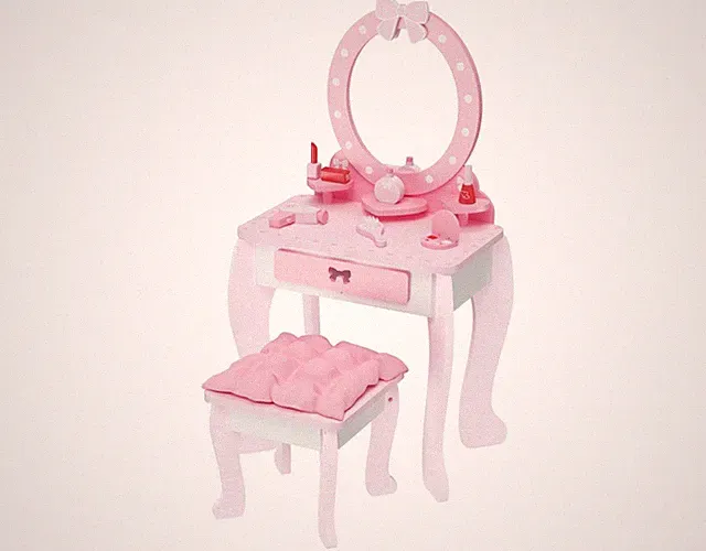 Playtive Schminktisch Kosmetiktisch Mädchen Hocker Spiegel Holz inkl. Zubehör