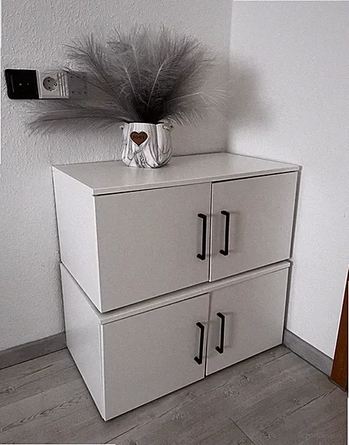 poco Bauhaus 2x Schrank weiß 40x70x40 cm, 2 Türen Plattentür, Holzgriffe