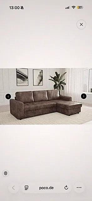 poco Ecksofa mit Bettfunktion und Stauraum, braun, 155x245x90 cm, modern