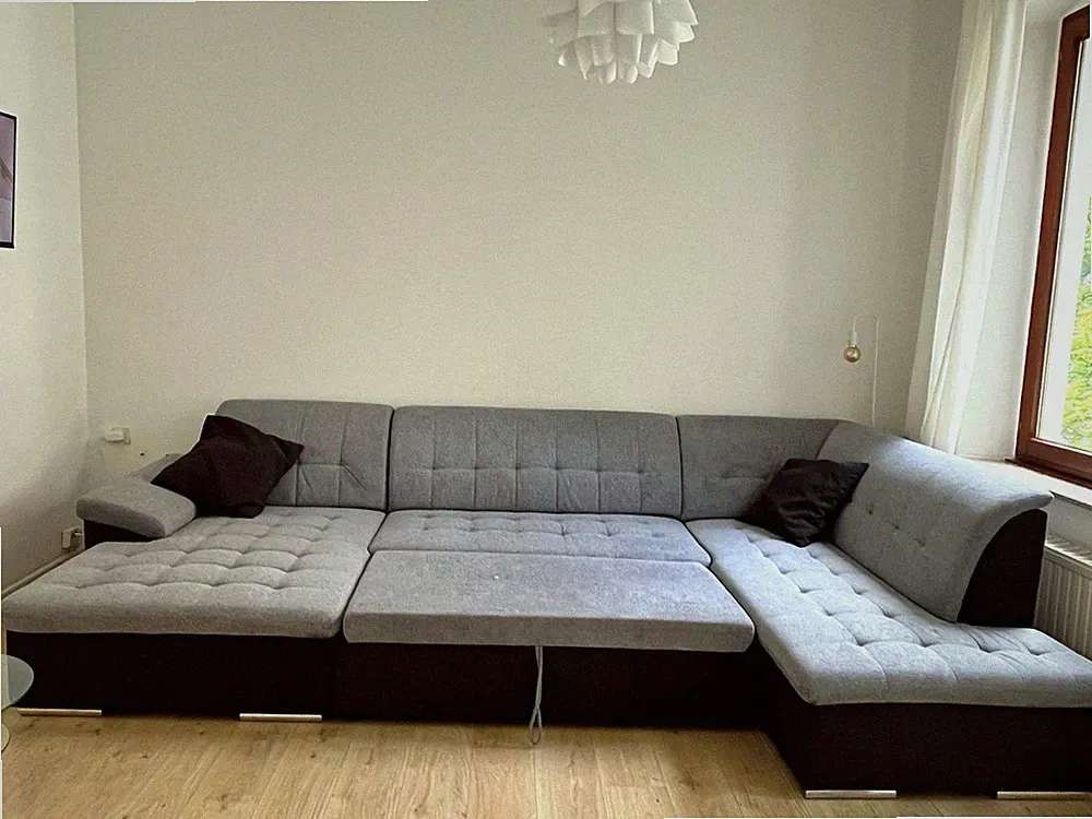 Poco Ecksofa U-Form grau/schwarz mit Ottomane links 348x198x87 cm