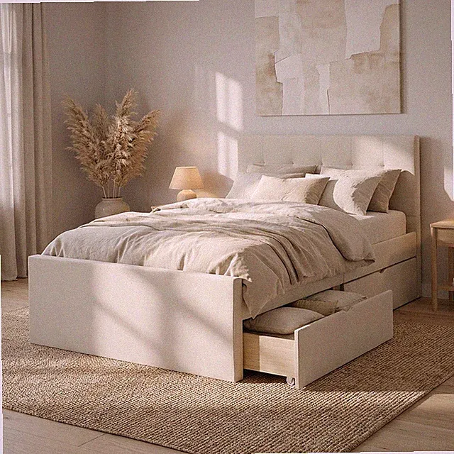 Polsterbett 120x200 cm mit Stauraum 2 Schubkästen Beige Lattenrost – Homestyle4u