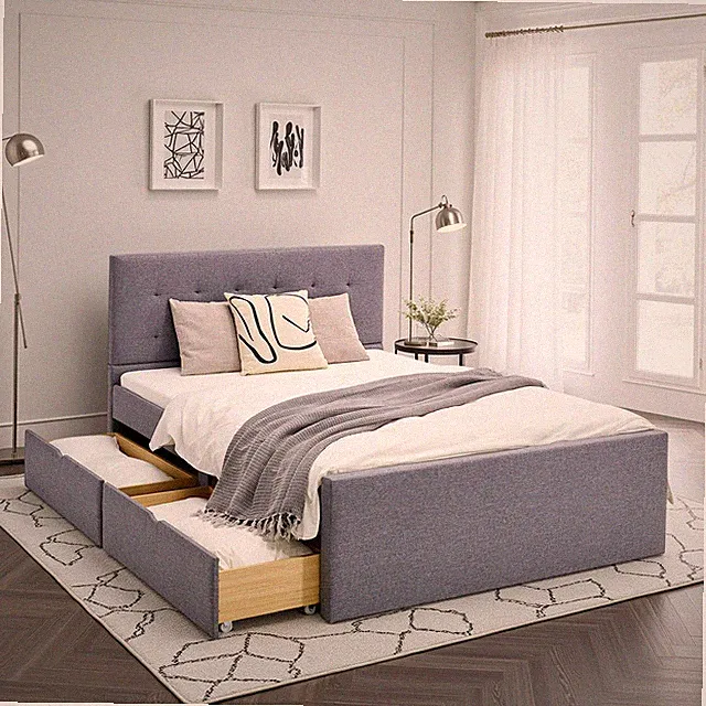 Polsterbett 120x200 cm mit Stauraum 2 Schubkästen Grau Lattenrost – Homestyle4u