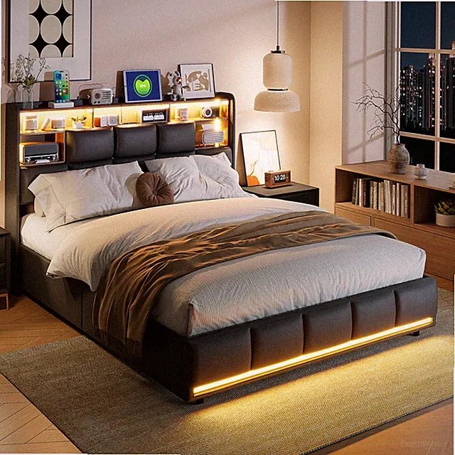 Polsterbett 140/160 x 200 Mit LED USB Boxspringbett mit Stauraum Hydraulischbett