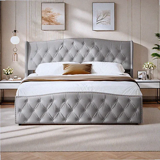 Polsterbett 160x200cm Doppelbett mit Stauraum Bettkasten Samt Lattenrost Grau