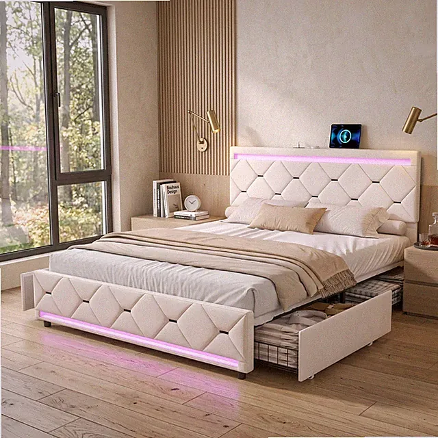 Polsterbett 160x200cm Doppelbett Stauraumbett Bettgestell mit Lattenrost Beige