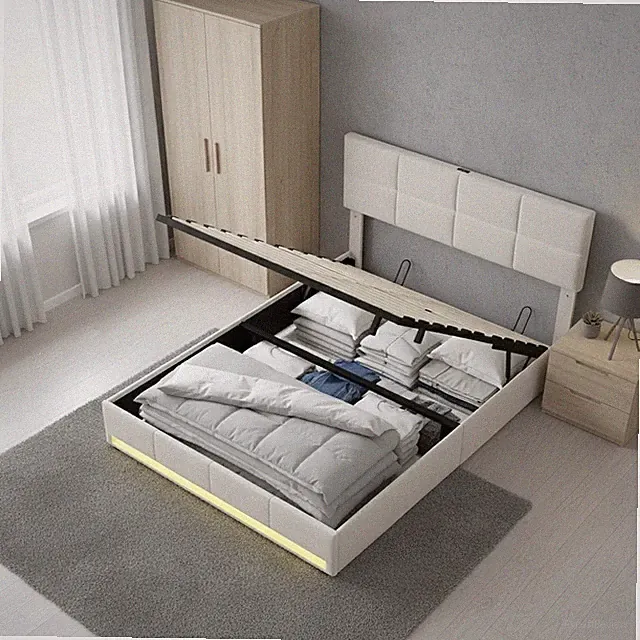 Polsterbett 160x200cm Doppelbett Stauraumbett Bettgestell mit USB/LED Lattenrost