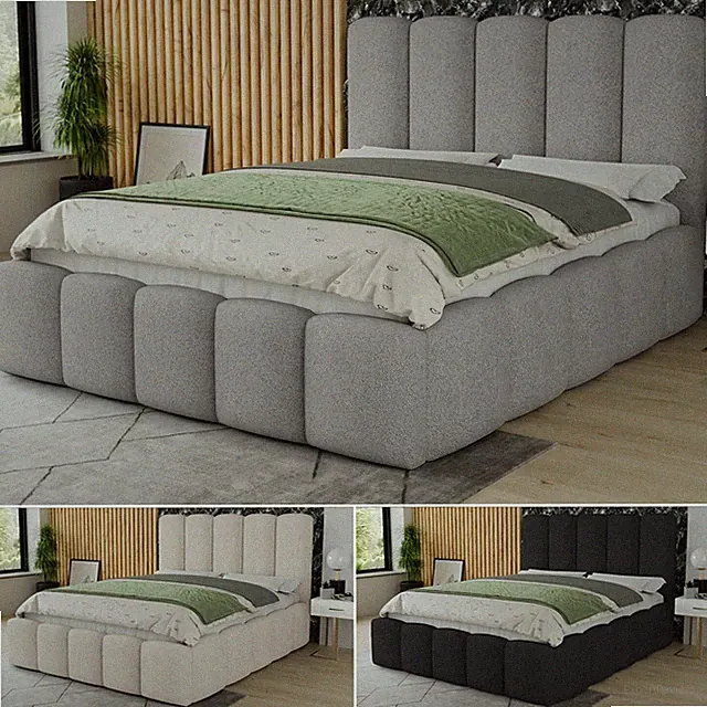 Polsterbett Aura Bettkasten mit Gasdruckfedern Doppelbett mit Lattenrost Bouclé