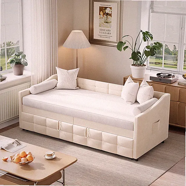 Polsterbett Ausziehbares Schlafsofa 90x200 cm mit Lattenrost 2-Sitzer Sofabett