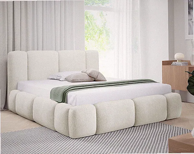 Polsterbett Bianco Boucle Doppelbett mit Bettkasten Ehebett Schlafzimmer
