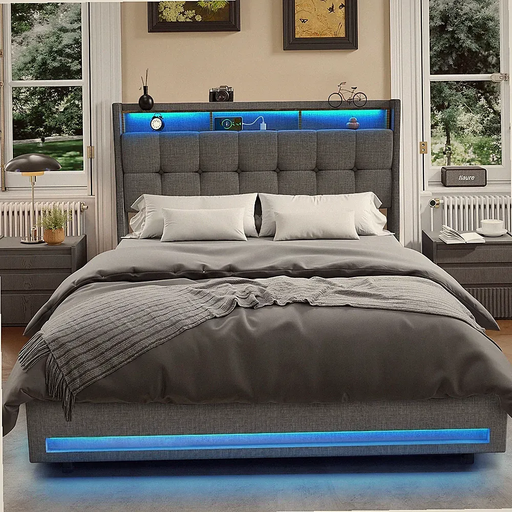 Polsterbett Boxspringbett 140x200 cm mit Stauraum, Ladefunktion, LED-Beleuchtung