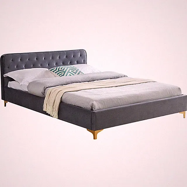 Polsterbett Doppelbett 140x200 cm Bettgestell Rahmen Samtbezug Barockstil