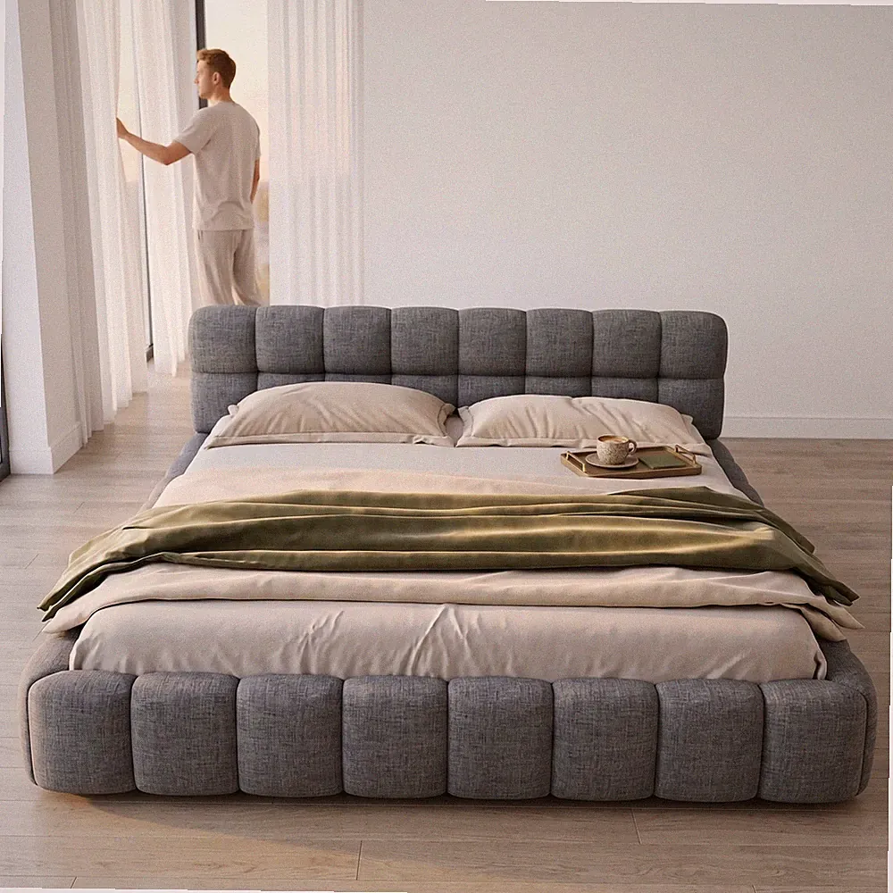 Polsterbett Doppelbett 140x200 cm mit Lattenrost Jugendbett mit Kopfteil Leinen