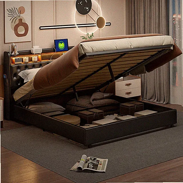 Polsterbett Doppelbett 180x200cm mit LED Stauraumbett Boxspringbett Lattenrost