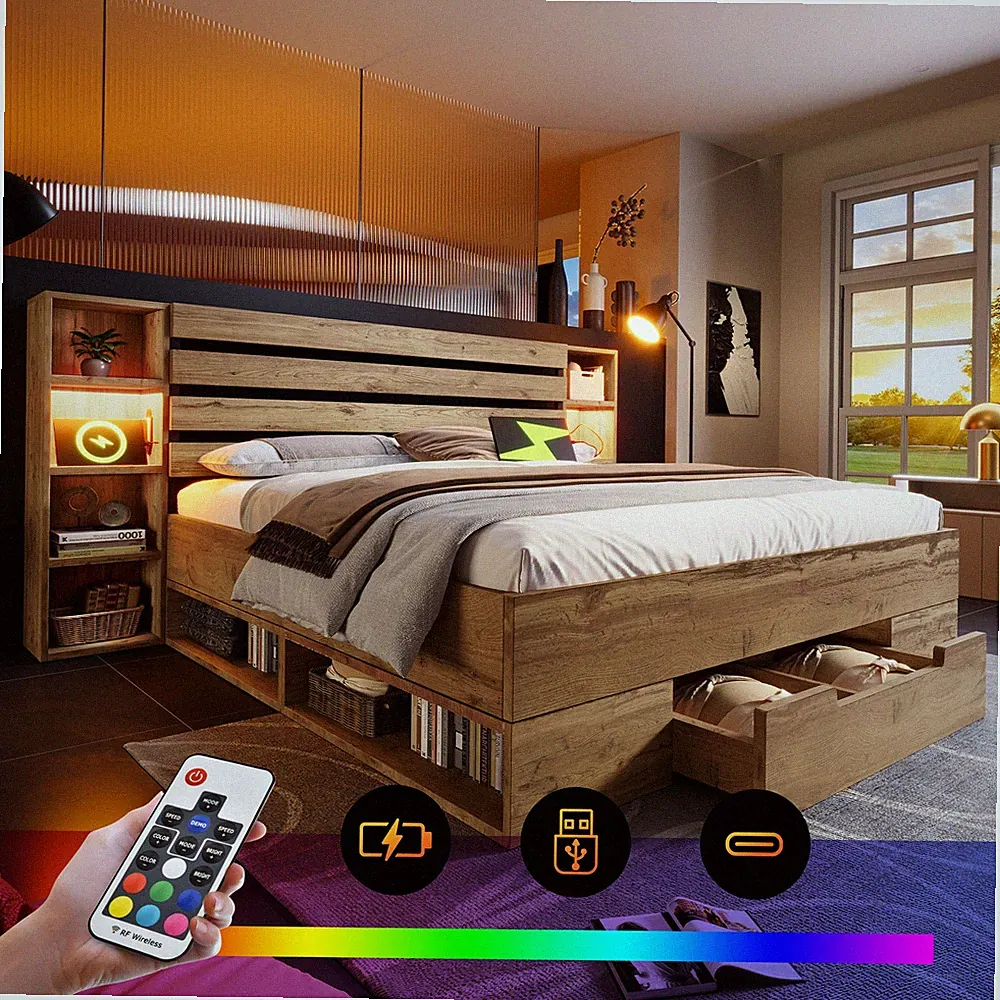 Polsterbett Doppelbett mit LED Kopfteil Stauraum Bettgestell 160x200 180x200 cm
