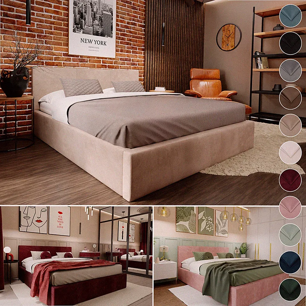 Polsterbett für Schlafzimmer Bett mit Bettkaste Doppelbett mit Polsterkopfteil