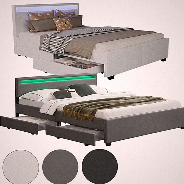 Polsterbett Kunstlederbett Doppelbett Lederbett mit Bettkasten LED Bett Juskys®