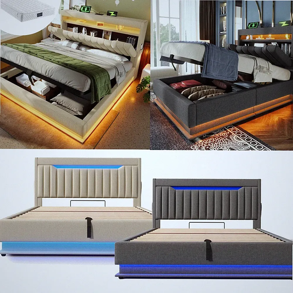 Polsterbett mit LED Kopfteil Bett Stauraumbetten 90x200 140x200 160x200 180x200