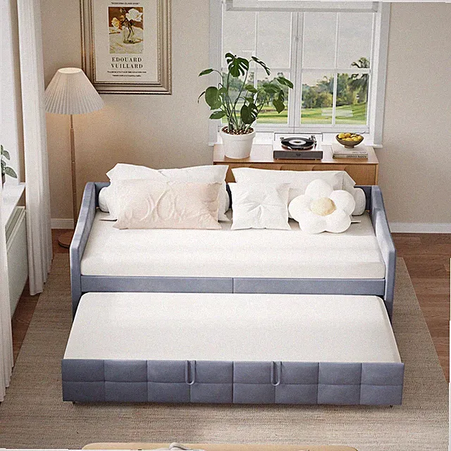 Polsterbett Schlafsofa 90x200 Ausziehbett Doppelbett Bettgestell mit Lattenrost