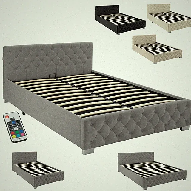 Polsterbett Schlafstelle Bett LED Leisten Stauraum inkl Lattenrost Gasdruckfeder