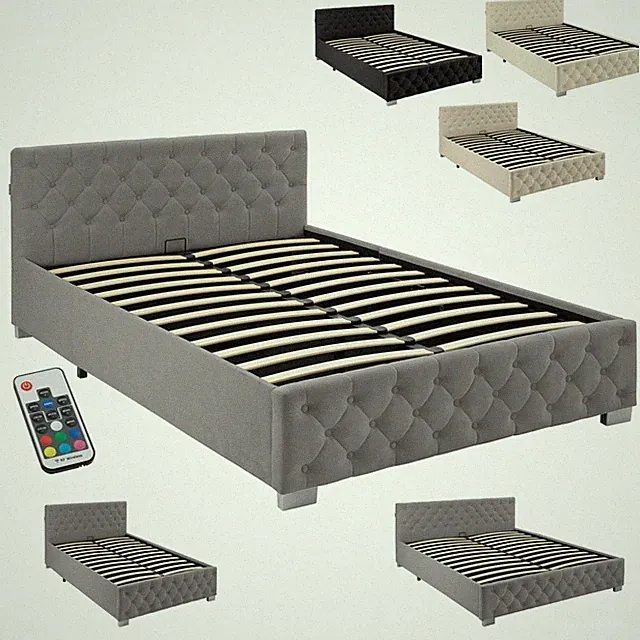 Polsterbett Schlafstelle Bett LED Leisten Stauraum inkl Lattenrost Gasdruckfeder