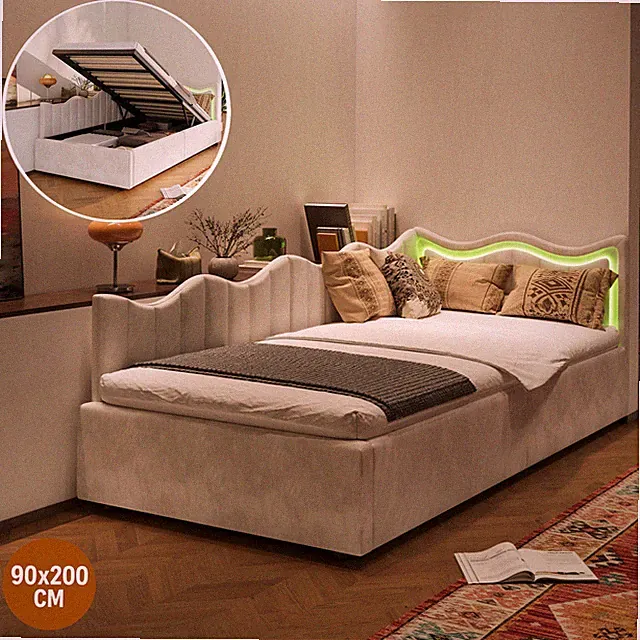 Polsterbett Tagesbett Schlafsofa Sofabett 90x200 cm mit hydraulischem Stauraum