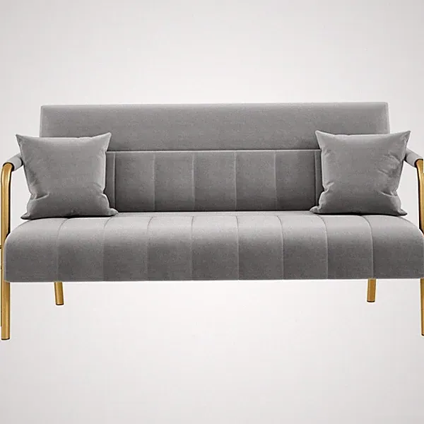 Polstersofa mit Armlehnen & Beine Zweisitzer-Sofa mit 2 Lendenkissen Hellgrau