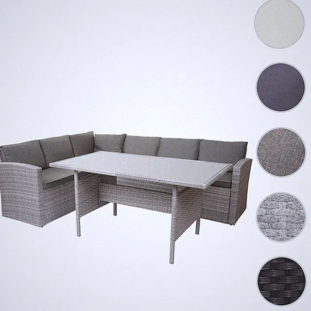 Poly-Rattan-Garnitur HWC-A29, Sitzgruppe Lounge-Esstisch-Set Gartengarnitur