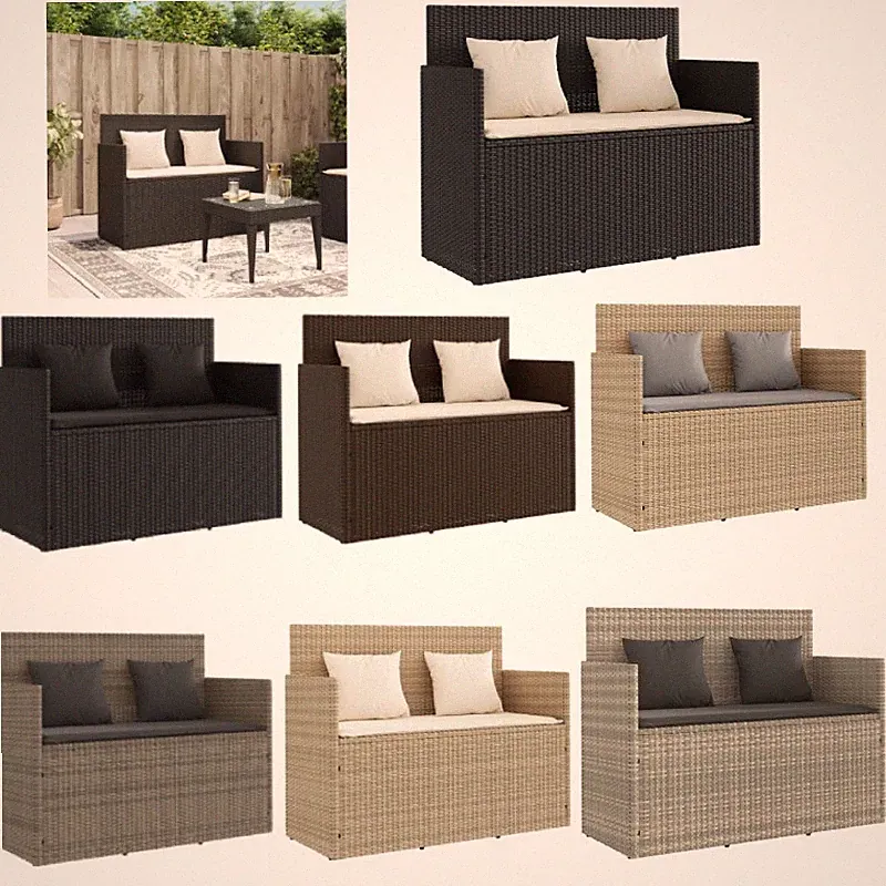 Poly Rattan Gartenbank mit Kissen Stauraum Sitzbank Parkbank Gartensofa Outdoor