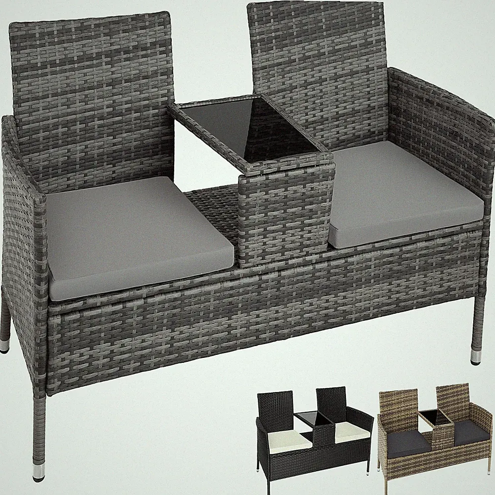 Poly Rattan Gartenmöbel Sitzbank mit Tisch Lounge Bank Sofa Gartenbank