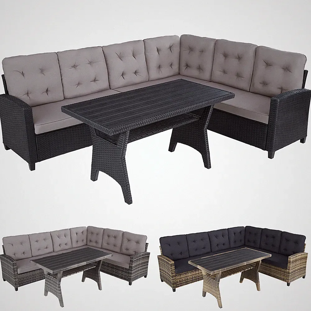 Poly Rattan Lounge Sitzgruppe Essgruppe Garten Möbel Garnitur Eck Sofa Tisch Set