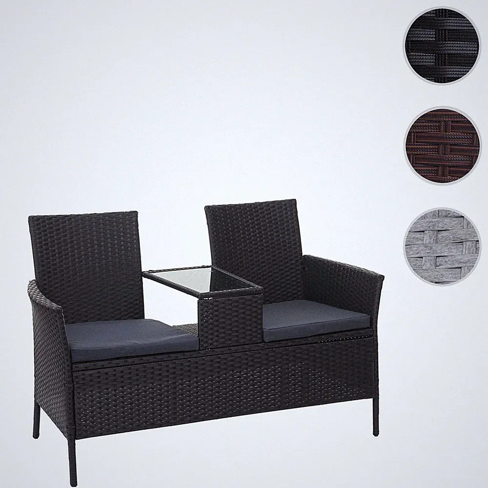 Poly-Rattan Sitzbank mit Tisch HWC-E24, Gartenmöbel Balkonset Sitzgruppe, 132cm