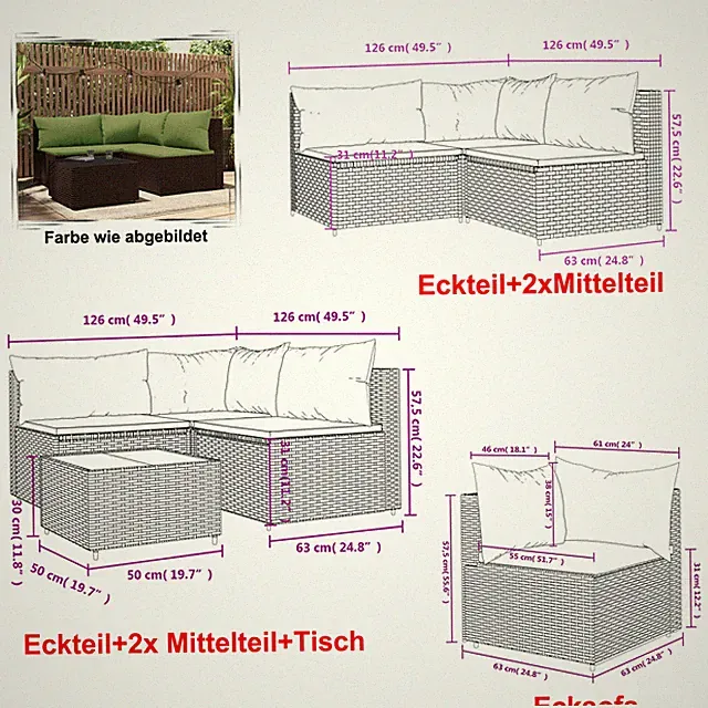 Poly Rattan Sitzgruppe Lounge Gartenmöbel Gartengarnitur Ecksofa Couch Terrasse