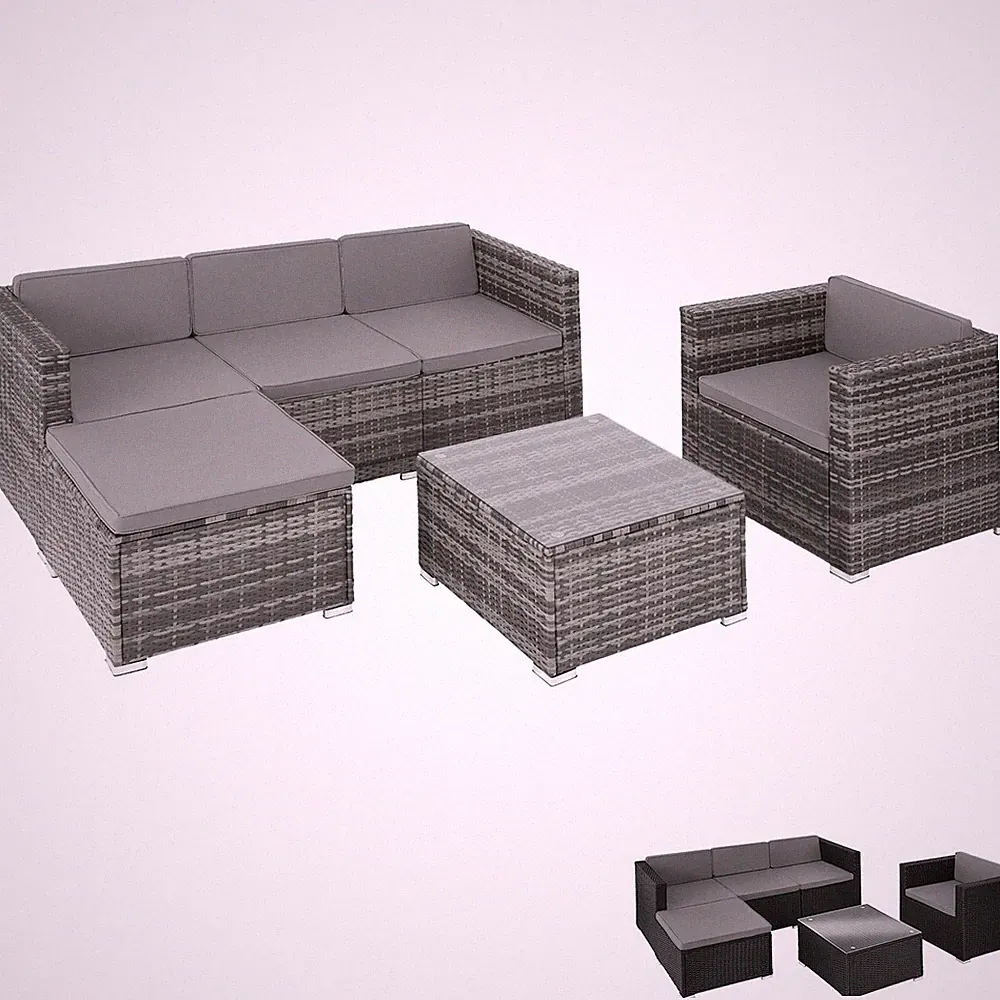 Poly Rattan Sitzgruppe Lounge Gartenmöbel Set Garnitur Sofa Hocker Tisch
