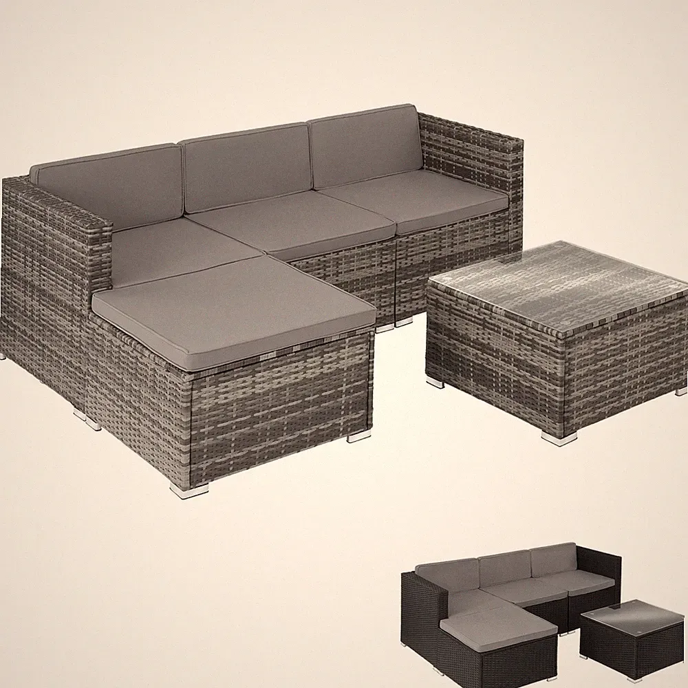 Poly Rattan Sitzgruppe Lounge Gartenmöbel Set Garten Garnitur Sofa Hocker Tisch