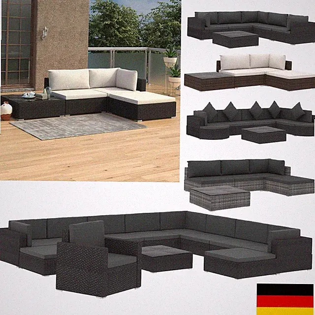 Polyrattan Essgruppe Lounge Möbel Sofa Gartenset Gartengarnitur Sitzgruppe DE